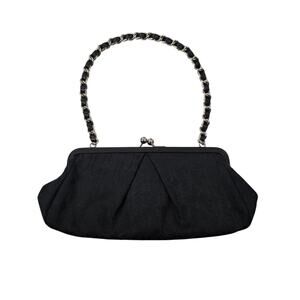 Fossil Y2K Black Leather & Chain Jacquard Fabric Mini Purse Kiss-Lock Closure